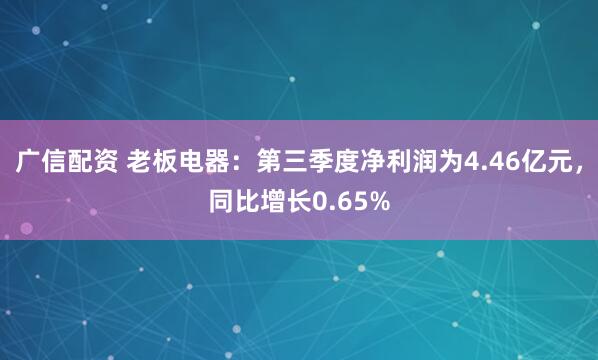 广信配资 老板电器：第三季度净利润为4.46亿元，同比增长0.65%